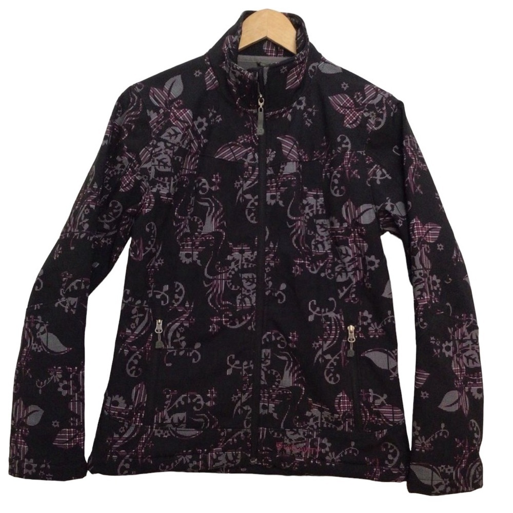 Gravity jacket floral fleece grey lining medium mid seasons coat black pink